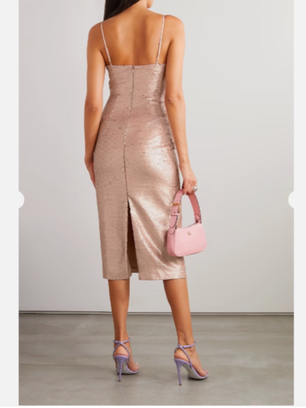 L'AGENCE FEMME SEQUIN CUTOUT MIDI ROSE GOLD DRESS sz 2 - Picture 2 of 12